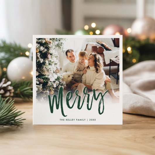 Merry Brush Script Groen Vierkant Feestdagenkaart