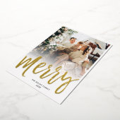 Merry Brush Script Minimalistisch Verticaal Foto R Folie Feestdagenkaart (Gedraaid)