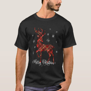 Merry Buffalo Red Plaid Deer Sneeuwvlok Rendier Vo T-shirt