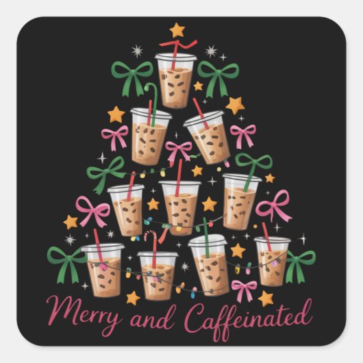 Merry & Caffeinated Xmas Coquette koffie latte Vierkante Sticker (Voorkant)
