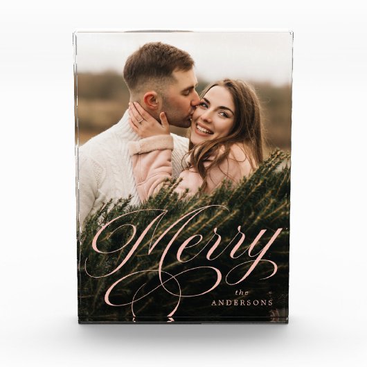 Merry Calligraphy Blush Script Holiday Fotoblokken (Voorkant)