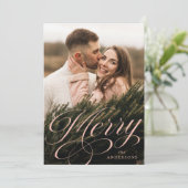 Merry Calligraphy Blush Script Photo Feestdagenkaart (Staand voorkant)