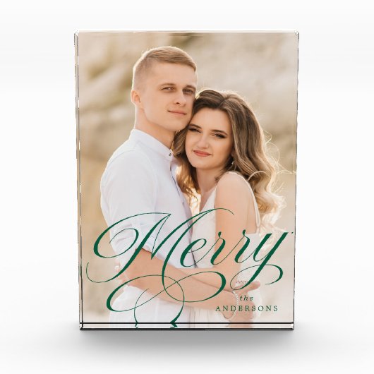 Merry Calligraphy Green Script Holiday Fotoblokken (Voorkant)