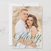 Merry Calligraphy Green Script Overlay Photo Feestdagenkaart (Voorkant)