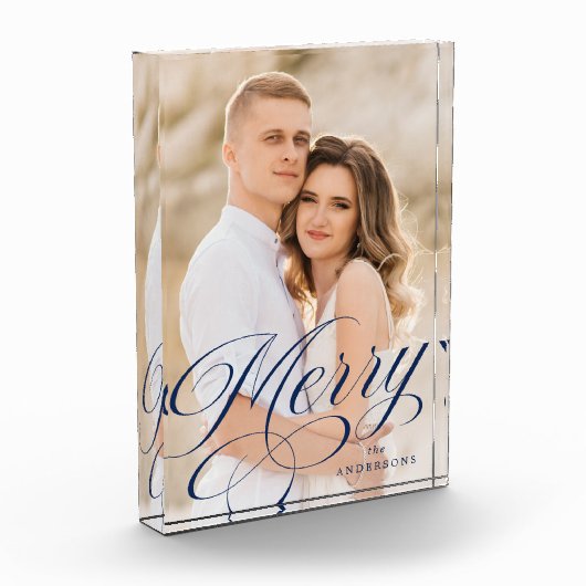 Merry Calligraphy Navy Script Holiday Fotoblokken (Links)