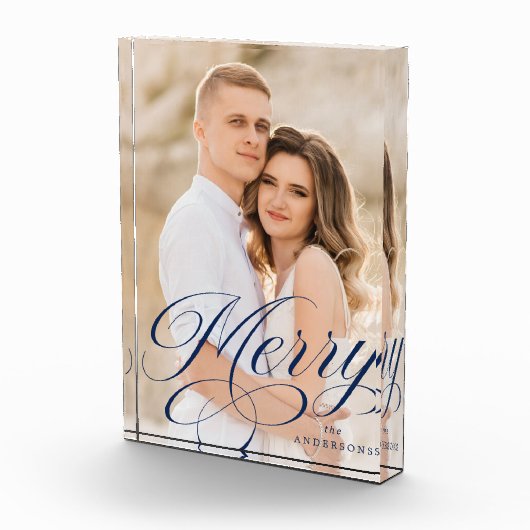 Merry Calligraphy Navy Script Holiday Fotoblokken (Rechts)