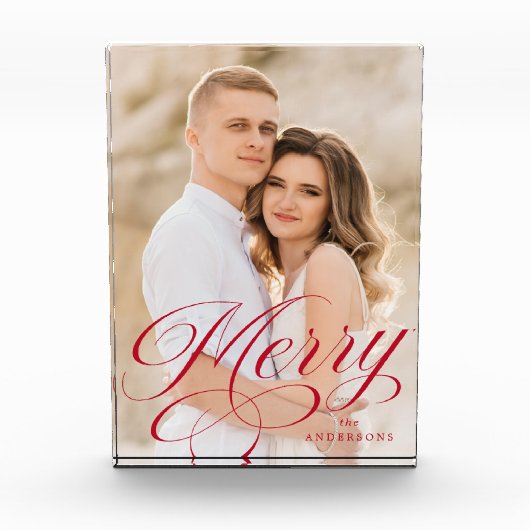 Merry Calligraphy Red Script Holiday Fotoblokken (Voorkant)