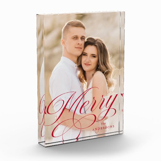 Merry Calligraphy Red Script Holiday Fotoblokken (Links)