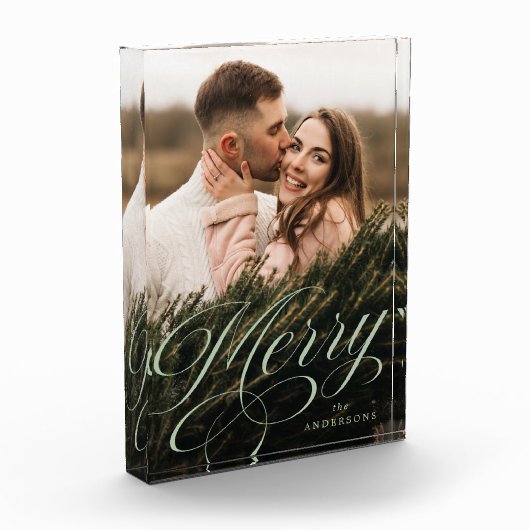 Merry Calligraphy Sage Green Script Holiday Fotoblokken (Links)