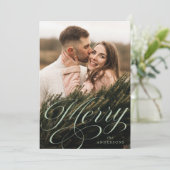 Merry Calligraphy Sage Green Script Photo Feestdagenkaart (Staand voorkant)