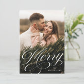 Merry Calligraphy Script Foto Feestdagenkaart (Staand voorkant)