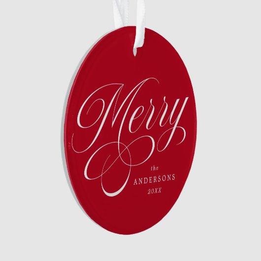 Merry Calligraphy Script Red Photo Ornament (voorkant)
