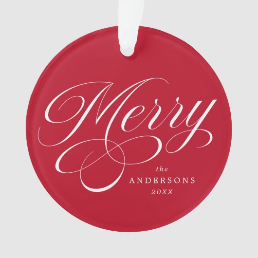 Merry Calligraphy Script Red Photo Ornament (voorkant)