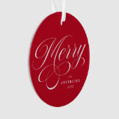 Merry Calligraphy Script Rode Foto Ornament (voorkant)