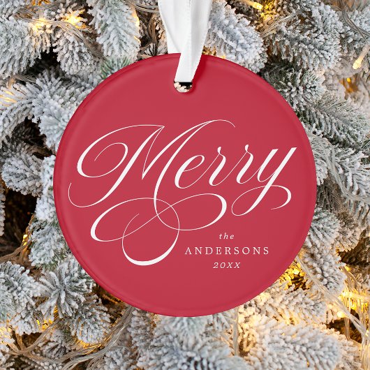 Merry Calligraphy Script Rode Foto Ornament