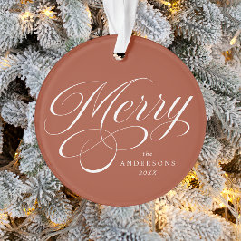 Merry Calligraphy Script Terracotta Photo Ornament