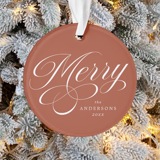 Merry Calligraphy Script Terracotta Photo Ornament