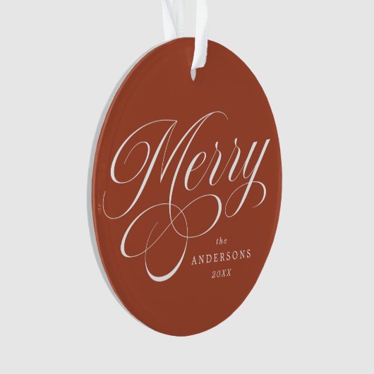 Merry Calligraphy Script Terracotta Photo Ornament (voorkant)