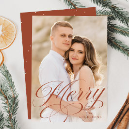 Merry Calligraphy Terracotta Script Overlay Foto Feestdagenkaart