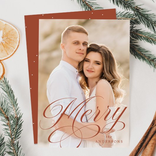 Merry Calligraphy Terracotta Script Overlay Foto Feestdagenkaart