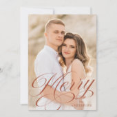 Merry Calligraphy Terracotta Script Overlay Photo Feestdagenkaart (Voorkant)