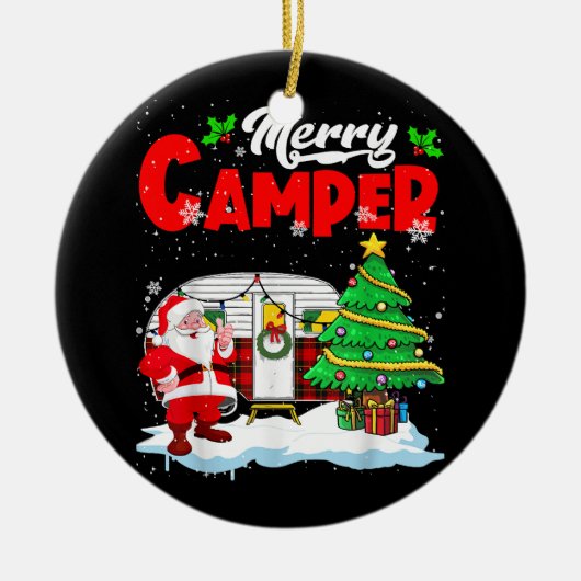 Merry Camper Kerstkerstkerstkerstman Camping Truck Keramisch Ornament (Voorkant)