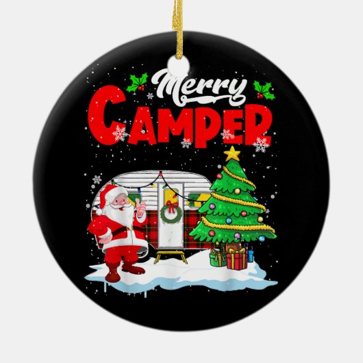 Merry Camper Kerstkerstkerstkerstman Camping Truck Keramisch Ornament (Achterkant)