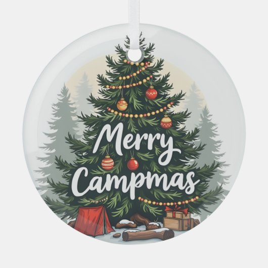 Merry Campmas Camping Theme Kerstboom Glas Ornament (Voorkant)