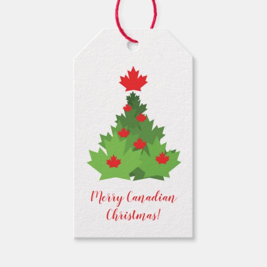 Merry Canadian Flag Maple Leaf kerstboom Cadeaulabel (Voorkant)