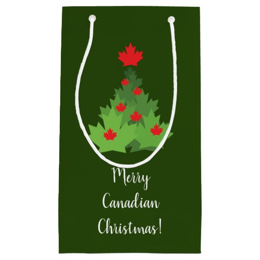 Merry Canadian Maple Leaf Flag Kerstmis Klein Cadeauzakje (Voorkant)
