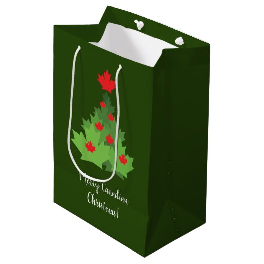 Merry Canadian Maple Leaf Flag Kerstmis Medium Cadeauzakje (Voorkant Gekanteld)