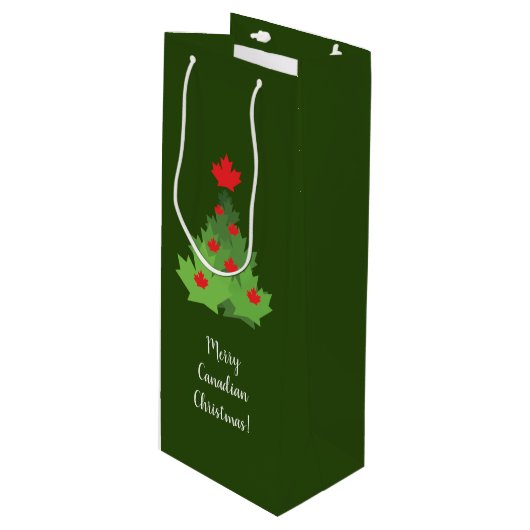 Merry Canadian Maple Leaf Flag Kerstmis Wijn Cadeautas (Voorkant Gekanteld)