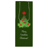 Merry Canadian Maple Leaf Flag Kerstmis Wijn Cadeautas (Voorkant)