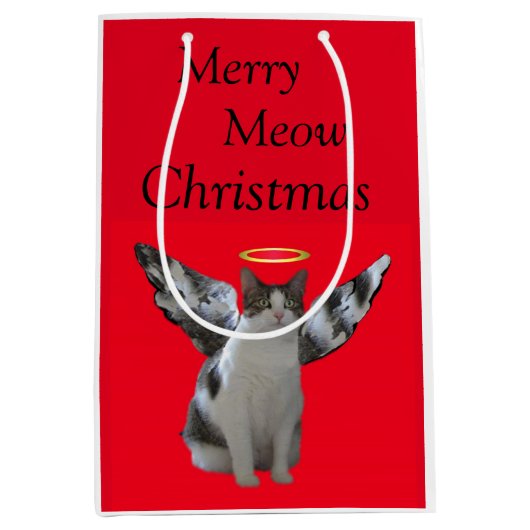 Merry Cat Angel kerst Medium Cadeauzakje (Voorkant)