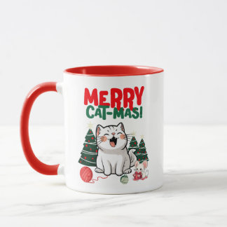 Merry Cat-Mas Coffee Mok: Schattige Cartoon Cat Mok