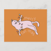 Merry Cat-mas Roze Kat Kerstlicht Feestdagenkaart (Voorkant)