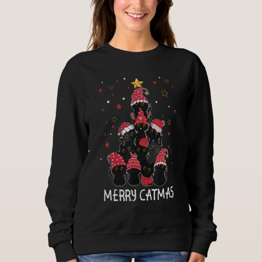 Merry Cat Mas Santa Black Cat Christmas 2022 Trui (Voorkant)