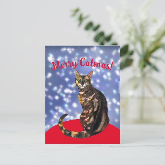 Merry Catmas, bengaals Briefkaart van katten (Staand voorkant)