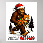 Merry Catmas Bigfoot And Lights Santa Hat Funny Ca Poster (Voorkant)