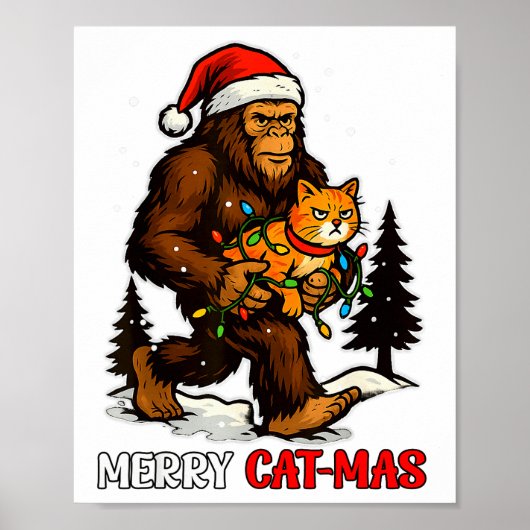 Merry Catmas Bigfoot And Lights Santa Hat Funny Ca Poster (Voorkant)