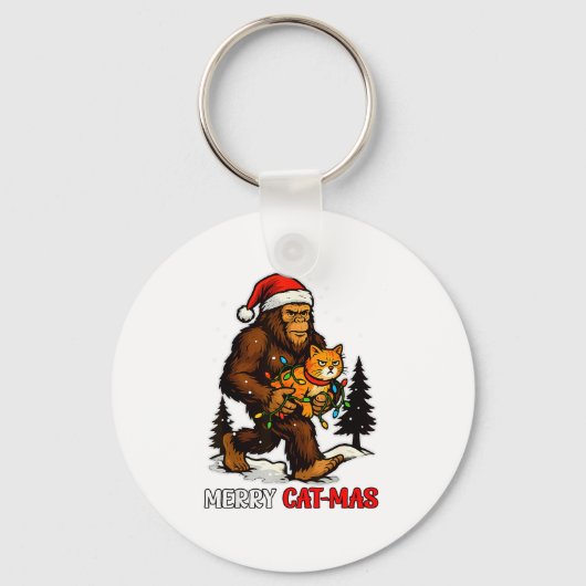 Merry Catmas Bigfoot And Lights Santa Hat Funny Ca Sleutelhanger (Voorkant)