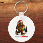 Merry Catmas Bigfoot And Lights Santa Hat Funny Ca Sleutelhanger (Voorkant)