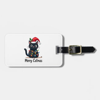 Merry Catmas Black Cat Christmas Light Xmas Family Bagagelabel