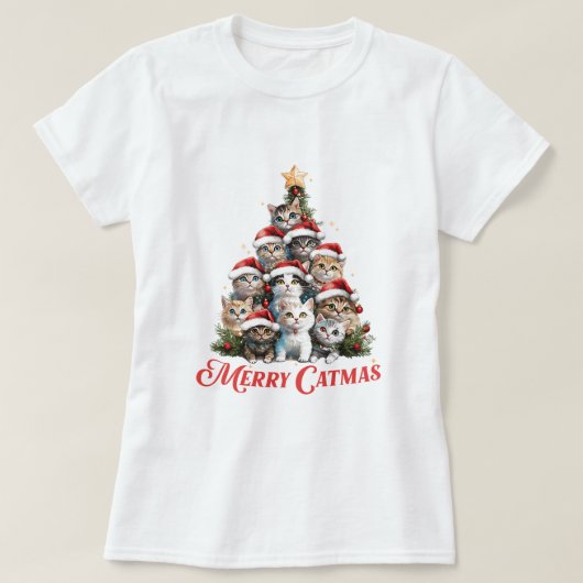 Merry Catmas Cat Christmas Tree T-shirt (Design voorkant)