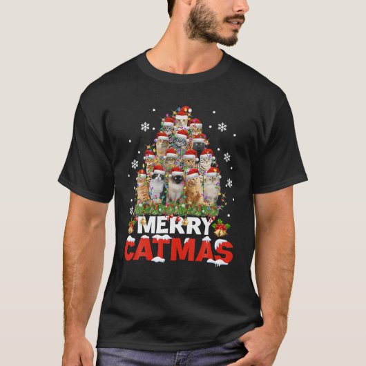 Merry Catmas Cat Kerstmis Pajamas X Mas Ugly T-shirt (Voorkant)