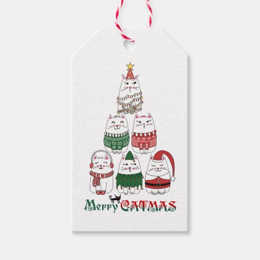Merry Catmas Cat Lovers Cute Festive Christmas Cadeaulabel (Voorkant)