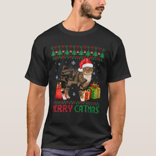 Merry Catmas Cat Ugly Kerstmanx Catt mam Pap T-shirt (Voorkant)