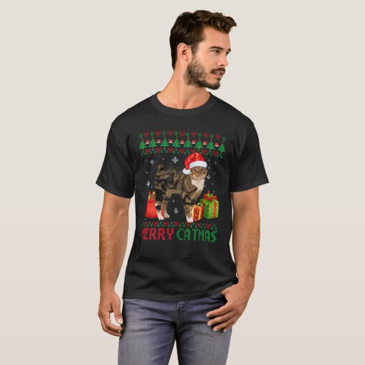 Merry Catmas Cat Ugly Kerstmanx Catt mam Pap T-shirt (Voorkant volledig)
