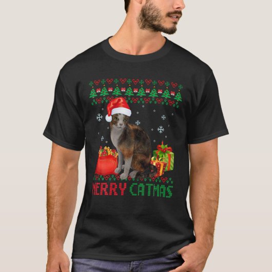 Merry Catmas Cat Ugly Kerstmis Abyssiniaanse mam P T-shirt (Voorkant)