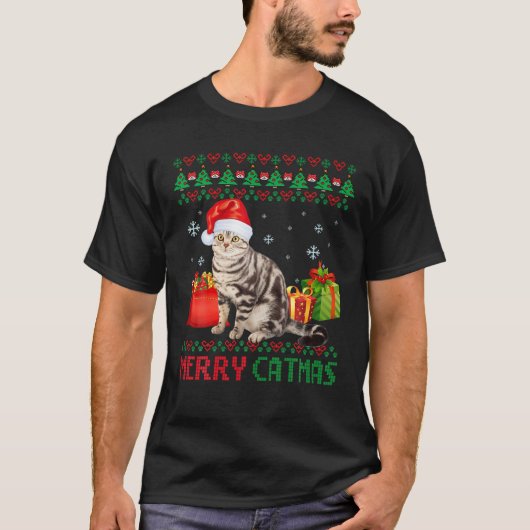 Merry Catmas Cat Ugly Kerstmis American Shorthair T-shirt (Voorkant)